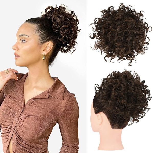 Chignon synthétique à cordon de serrage haute température pour femme de 15,2 cm - Variété de styles - Facile à utiliser - Parfait pour les changements rapides de coiffure.