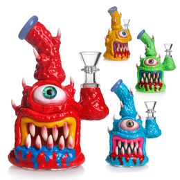 6 inch 3D HandPainting bekerbasis Waterpijp grote ogen stijl Glazen pijpen Dab rig Rook waterpijp 5 mm dikte Booreilanden recycler tabak bong coole waterpijpen