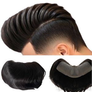 6 pouces Indien Vierge Cheveux Humains Peau Mince Délié 4x18 cm V Boucle PU Postiches pour Hommes Blancs