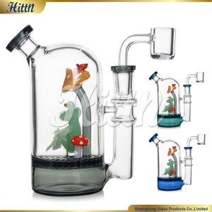 Bong aux champignons 6 pouces Portable Dab Rigs Grenouille Champignon Percolateur Tuyaux d'eau en verre pour tamponner avec 14 mm Quartz Banger Bleu Vert Noir