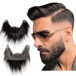 6 pouces droite de la vierge indienne remplacement des cheveux 1b10 # cheveux blancs noirs blancs 7x22cm barbes en dentelle pour hommes