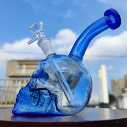 6 pouces Crâne Vert Bleu Narguilés Tuyaux De Tabac Filtre Verre Épais Bongs D'eau Fumer Cire Accessoires De Tuyau D'eau Avec Bol De 14mm