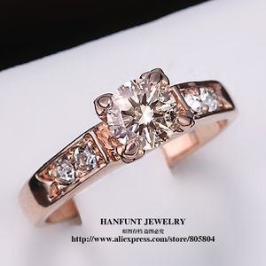 6 Items Klassieke Cubic Zirconia Forever Trouwringen voor Vrouwen Rose Gold Color Solitaire Rhinestones Liefhebbers Ring Sieraden