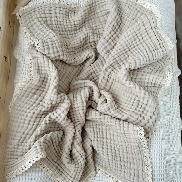Couverture de bébé à 6 couches, serviette de bain pour nouveau-né, mousseline, emmaillotage en coton, couverture d'emmaillotage, dentelle, literie Langer Born, 240229