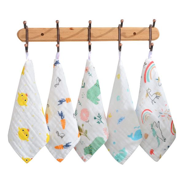 Serviette de bébé en gaze de coton à 6 couches, serviette de visage en coton de dessin animé, serviette carrée à bulles pour enfants, mouchoir, serviette de salive