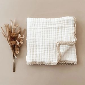 6 -laags gaas kanten swaddle wikkel zacht katoenen badhanddoek deken voor geboren beddengoed items kinderwagen beddeksel 240417