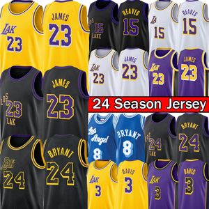 Bryant 6 LeBron 23 James 2023-24 basketbalshirt Austin Russell D'Angelo Russell Anthony 3 Davis Los City Angele heren kinderen gestikt retro sportshirt