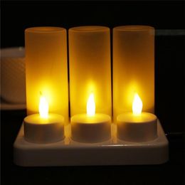 Vela de luz de té sin llama recargable de noche de 6 LED para lámparas de vela electrónicas de fiesta de Navidad T200108276V