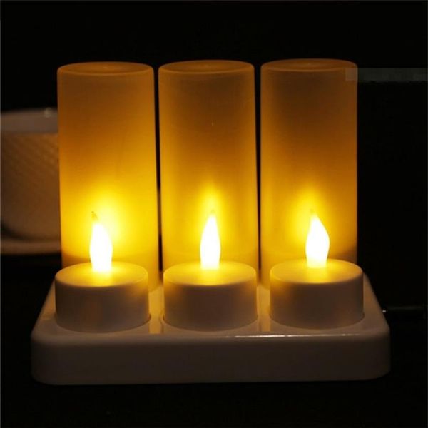 Vela de luz de té sin llama recargable de noche de 6 LED para fiesta de Navidad Lámparas de vela electrónicas T200108259a