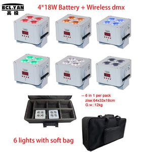 6 lumières avec sac souple 4x18W mini éclairage led avec batterie IR lumière de scène DMX sans fil