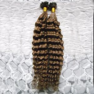 # 6 Marrón medio 1 g / s Queratina italiana Pre Bonded Stick I TIP Extensiones de cabello humano 100s Extensiones de cabello humano virgen peruano de onda profunda
