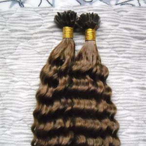 # 6 Medium Bruin 1G / S Italiaans Keratin Pre Bonded Stick I Tip Menselijk Hair Extensions 100s Virgin Indian Diep Wave Menselijk Hair Extensions