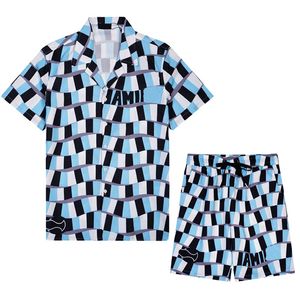 6 Survêtements pour hommes Ensembles de plage hawaïenne pour hommes Chemises de vacances pour hommes et femmes Ensemble de shorts imprimés à blocage de couleur #05