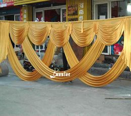 6 meter lengte bruiloft achtergrond feest decoratie ijs zijden stof gordijn gordijn gold swag podium achtergrond drape gordijn achtergrond swags1459274