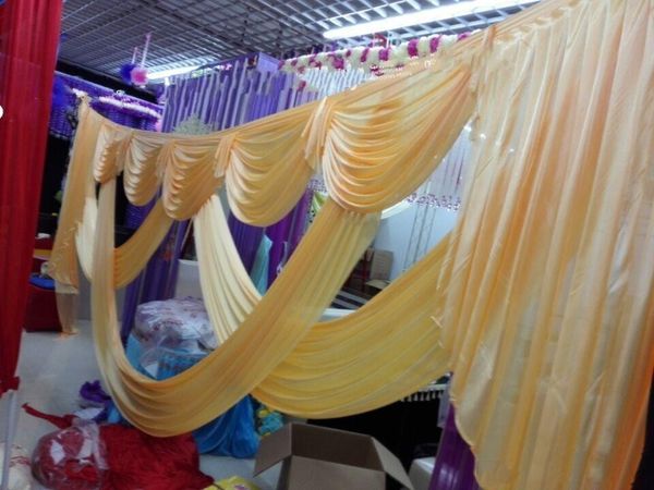 6 mètres de longueur toile de fond de mariage décoration de fête tissu de soie glacée draperie or swag fond de scène drapé rideau toile de fond swags325L