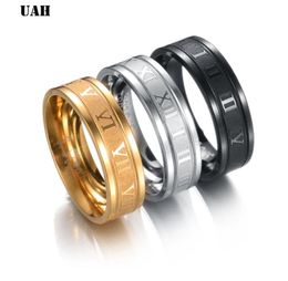 6 mm 316l roestvrijstalen trouwring Rome Romeinse nummers Gold Black Cool Punk Rings For Men Women Fashion Jewelry8643396