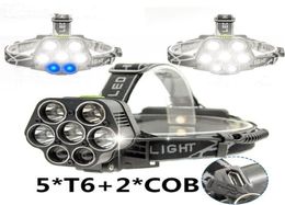 6 Modus 5LED 2COB USB Oplaadbare LED Head Light Lamp T6 Outdoor Camping Vissen Koplamp Koplamp Power door 18650 Batterij8267961