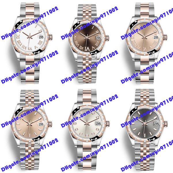 6 Modelo Reloj de alta calidad 2813 deportivo automático reloj rosa 278341rbr 31 mm marrón esfera romana reloj de diamantes oro rosa correa de acero inoxidable cristal de zafiro reloj gris