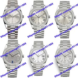 6 Model Heren Watch 2813 Automatisch mechanisch horloge M228349 40 mm zilveren Romeinse wijzerplaat Diamond roestvrijstalen witte polshorloge kalender display 228348 horloges