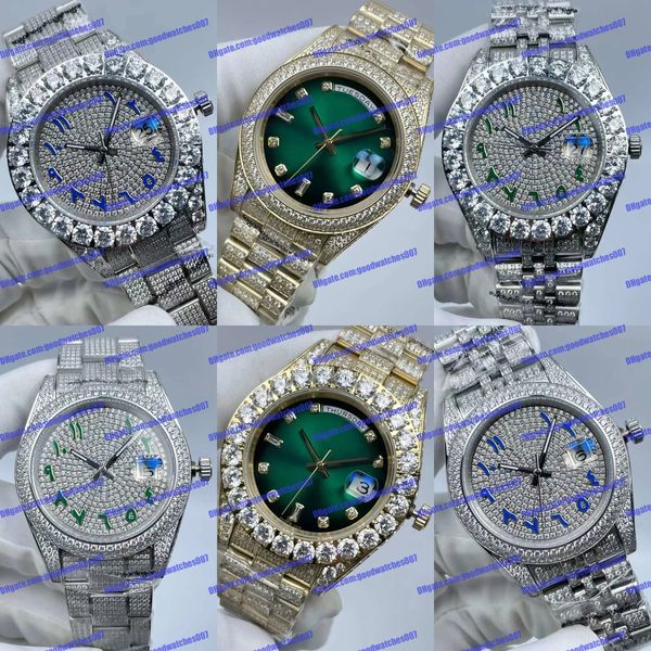 6 modelo Top Maker 128238 Reloj para hombre 41 mm 218399 126333 Diamantes Full Star Esfera Diamantes verdes Bisel Pulsera de cristal de zafiro Movimiento CAL.2813 Relojes automáticos para hombre