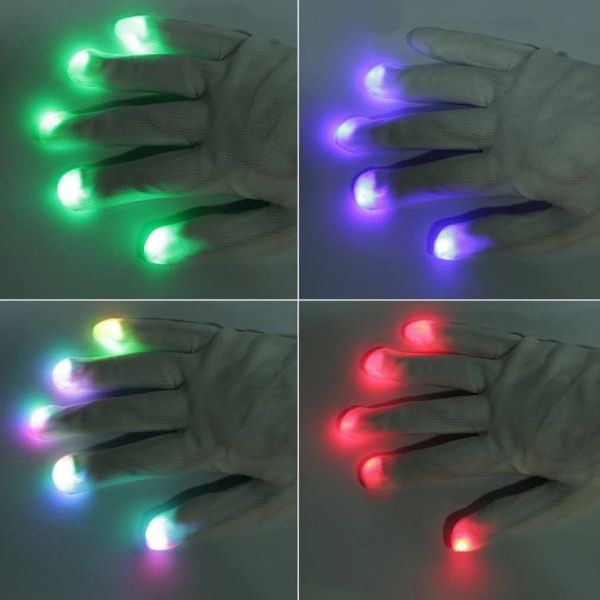 6 modes Gants à LED de nouveauté Lumières de doigt clignotant des gants de lueur blanche Halloween Costume fête