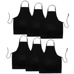 Paquete de 6 delantales de cocina negros con 2 bolsillos antisuciedad adecuados para barbacoa cocinar hornear restaurante 240111