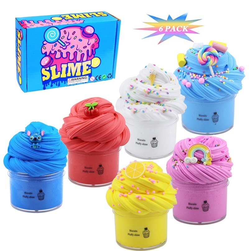 6 Pack Fluffy Slime Kit Fruit Cake Slime Super Soft Non-Sticky DIY Cotton Slime Toys Soft Clay Light Plasticine Antistress Toys 201226