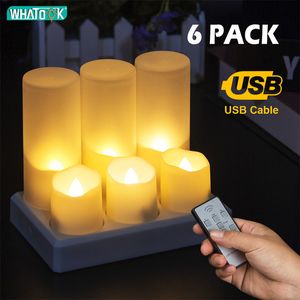 6 Pack Led Flameless Candles Remote Elektrische Tea Light Fake Vela Vlam Votive Timer Theelight Home Decor Opladen of Geen Opladen LJ201018