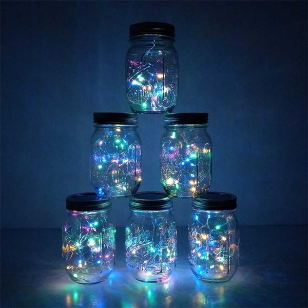 6 Pack Mason Jar Light 20 LED solaire coloré fée guirlandes lumineuses couvercles insérer pour patio cour jardin fête mariage décor de Noël 211104