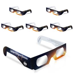 Lot de 6 lunettes Eclipse solaires de qualité supérieure certifiées ISO 2024 pour une visualisation directe du soleil, fabriquées par une usine approuvée par la NASA