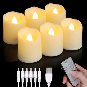 6 Pack Pack Rechargeable LED Lights Lights USB Cougies votives blanches chaudes sans flammes avec bougies vacillantes éloignées pour décoration de maison 240417