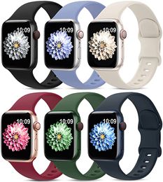 6 Pack Sport Band Compatibel met Apple Watch Band 40mm 44mm 38mm 45mm 42mm 41mm Zachte Siliconen Band Compatibel voor Apple Watch Series 7 6 5 4 3 2 1 SE Heren Dames Wit