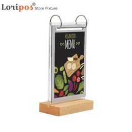 6 Pages Album Wooden Base Desk Label Sign Frame A5 Sleeve Photo Picture Poster Menu Stand Holder For Advertising Promotion