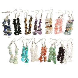 Boucles d'oreilles pendantes en pierre de cristal, lustre de Style chinois, simples, naturelles écrasées, perles irrégulières multicolores, DIY, 6 paires