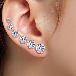 6 pares de pendientes cúbicos Punk de moda para mujeres y hombres, pendientes redondos de acero inoxidable pequeños, blancos y negros, 3-8MM229c