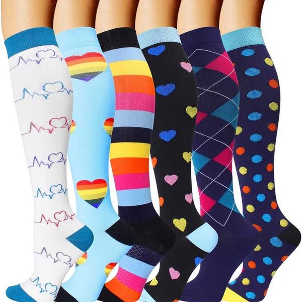 6 paires de chaussettes de compression pour hommes et femmes 20-30 mmHg Chaussettes de vol de voyage athlétiques pour soins infirmiers Shin Splints Knee High 211204