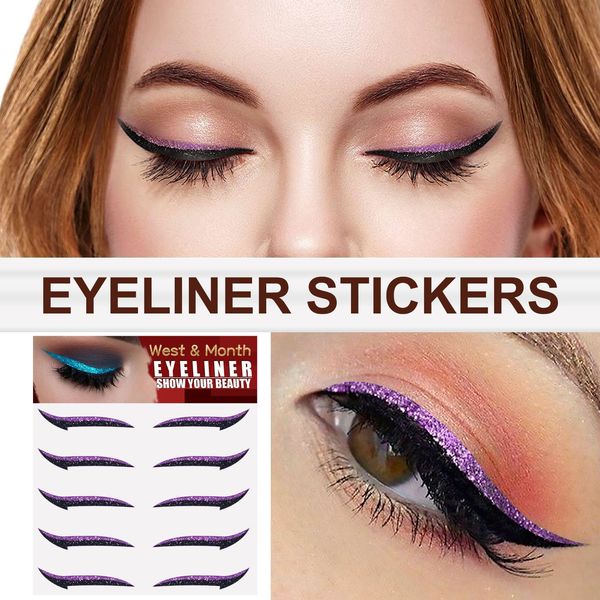 Ensemble d'autocollants pour Eyeliner à paillettes, 6 paires, Patch imperméable à Double ligne pour paupières, autocollant réutilisable, outil de beauté et de maquillage