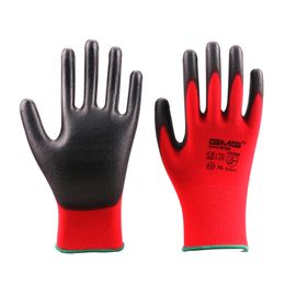 6 paires de gants de travail rouge Polyester noir PU gant de sécurité pour femmes hommes mécanicien travail antistatique CE EN388