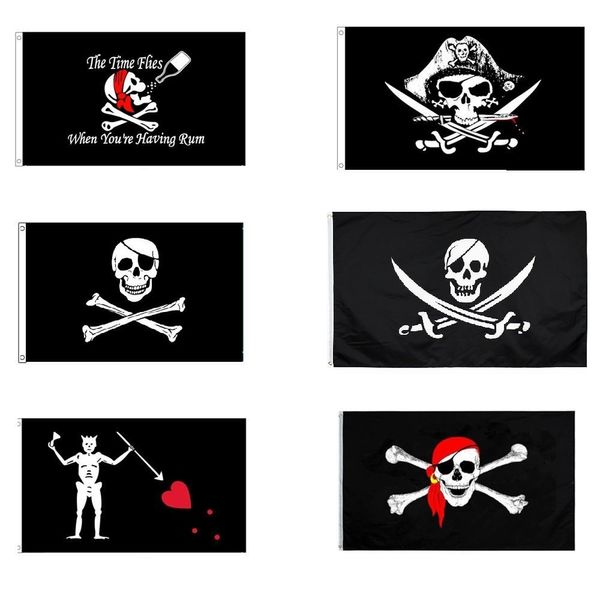 6 Couleurs de motif Polyester Printing 90x150cm Skull Flags Freeshipping Direct Factory Wholesale Stock pour la décoration suspendue