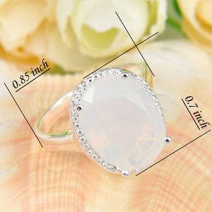 Luckyshine – bijoux classiques ovales de feu, pierre de lune blanche, cristal, argent 925, pour fête de mariage, pour femme, Ring286U, 6 pièces, 1 lot