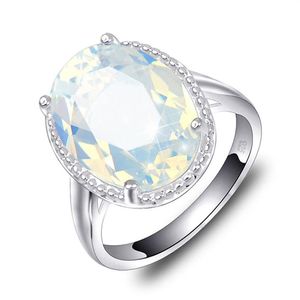 Luckyshine – bijoux classiques ovales de feu en pierre de lune blanche, pierres précieuses en cristal, argent 925, pour fête de mariage, pour femme, Ring273Z, 6 pièces, 1 lot