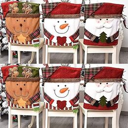 6 piezas de funda trasera para silla de Navidad para comedor, funda para sillas de cena de Navidad con diseño de Papá Noel, muñeco de nieve y reno, funda para silla para cocina, hotel H