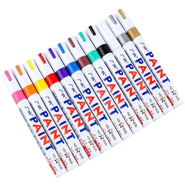 6 pièces marqueur de peinture Permanent coloré marqueurs blancs imperméables bande de roulement de pneu en caoutchouc tissu métal 12 couleurs stylos 231220