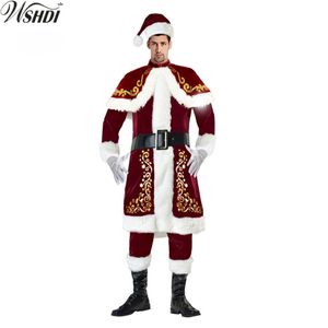 6 PCS Deluxe Santa Claus Costume de Noël Cosplay Adults Men Uniforme de Noël Costume Noël plus taille M-XXL 328B