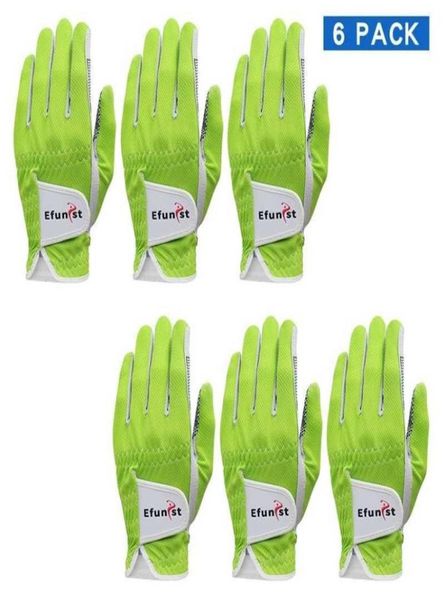 6 PCS Efunist Golf Glove Men gauche Glaid Green Green 3D Performance Mesh non golfe Micro Fiber Golf Gants 20102944798167330915