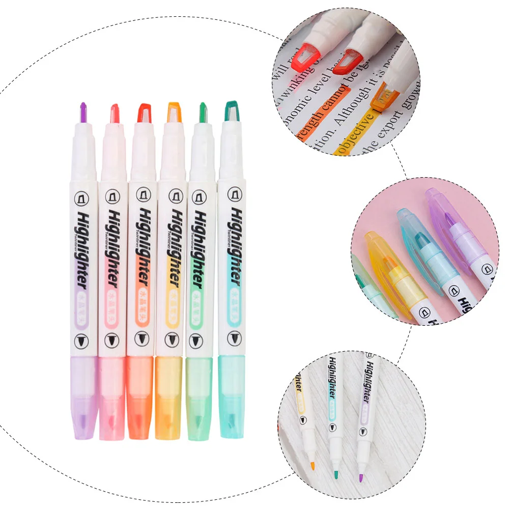 6 Pcs Highlighter Clear View Highlighters Writing Pen Markers Double Head Plastic Students Stationery