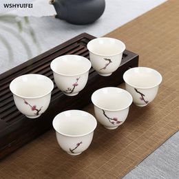 Lot de 6 pièces de composition en céramique de thé Kung Fu, paquet entier en émail motif violet, petite tasse de thé de style japonais 219n