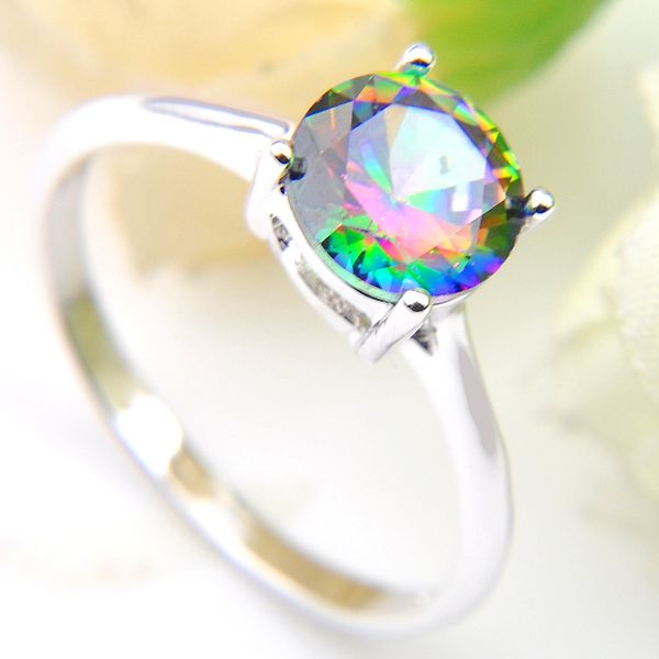 6 UNIDS / LOTE Luckyshine Día de San Valentín Increíble Rainbow Mystic Topaz Gems 925 Sterling Silver Plated Rusia Canadá EE. UU. Weddiing Party Anillos