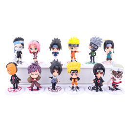6 pcs / lot naruto sasuke gaara uchiha madara figure 7-8cm 2 bases de personnalité de style mini figurines