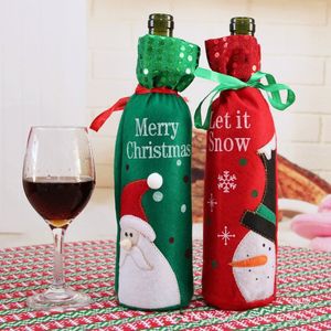 6 PCSlot Santa Claus Red Wine Bottle Set Kerst Decorations Festival Snowman Patroon pailletten Gift Bags Navidad 201027